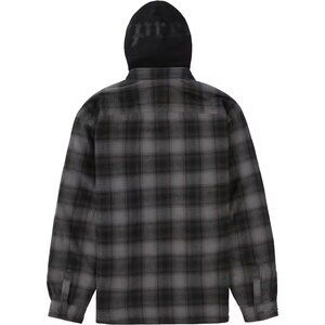 Supreme Hooded Flannel Zip Up Shirt Black and Gray Plaid with Hoodie